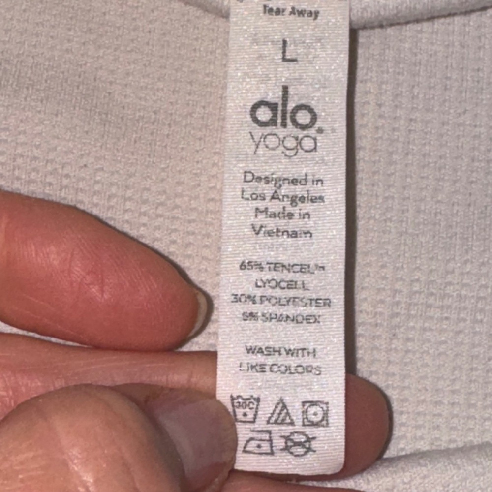 Alo Yoga Crewneck Micro Waffle Sweatshirt Bone Oatmeal Oversized Large - Picture 5 of 6